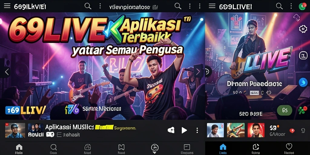 Tampilan menarik aplikasi 69LIVE dengan berbagai fitur musik.
