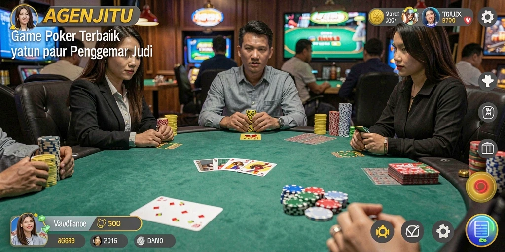 Tampilan gameplay AGENJITU menampilkan aksi seru di meja Poker.