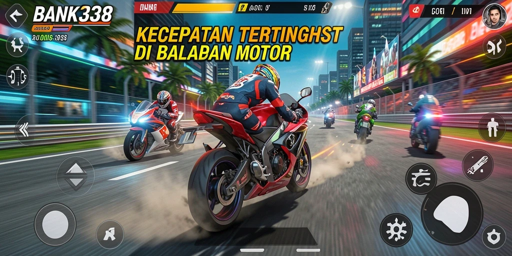 Screenshot utama BANK338 menampilkan aksi balapan motor yang mendebarkan.