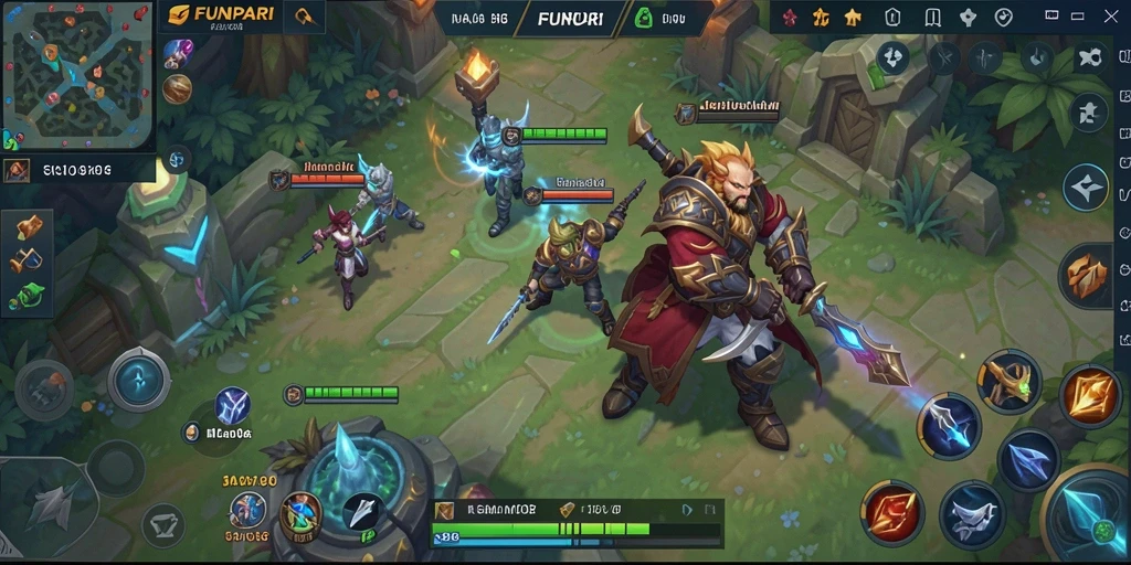Tangkapan layar gameplay intens dari FUNPARI di pertempuran MOBA.