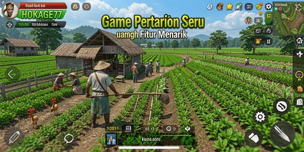 Screenshot gameplay HOKAGE77 dengan aktivitas bertani yang seru.
