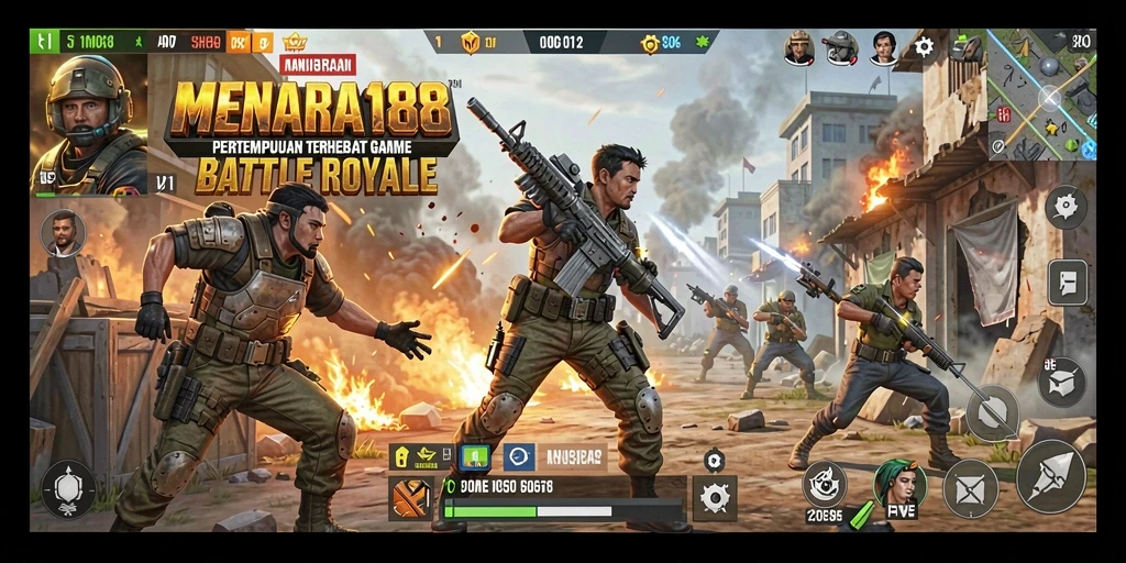 Gambaran gameplay mendebarkan di MENARA188 saat bertempur di arena Battle Royale.