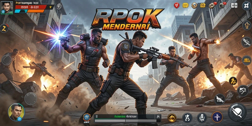 Screenshot utama RPOK menunjukkan pertarungan aksi yang intens.