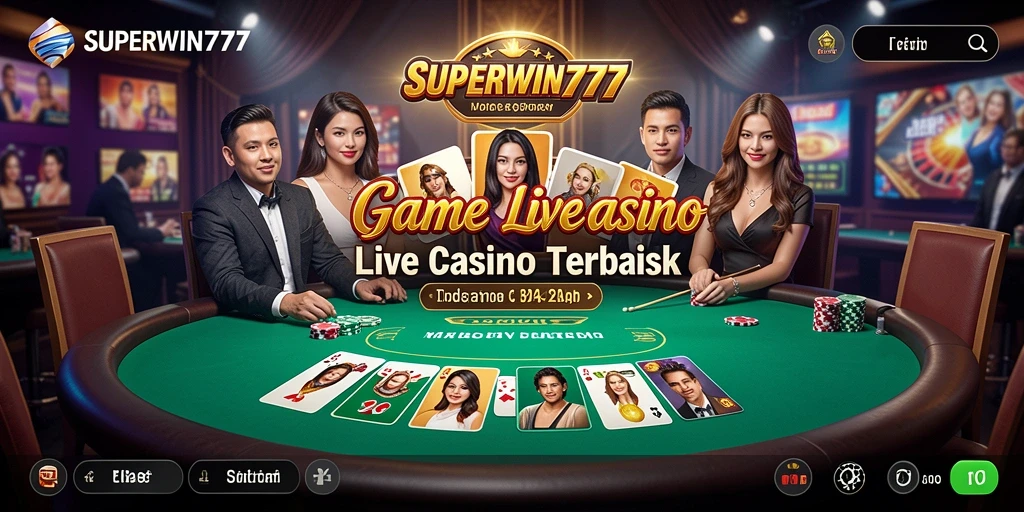 Tampilan gameplay SUPERWIN777 dengan dealer langsung dan interaksi pemain.