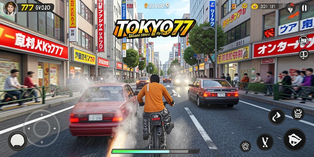 Screenshot gameplay dari balapan seru di TOKYO77.