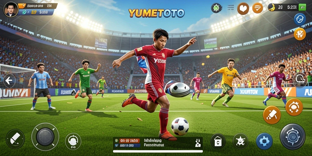 Screenshot gameplay YUMETOTO menampilkan aksi olahraga yang seru.